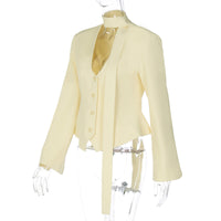Women Clothing Autumn Elegant Cardigan Button Small Blazers Slim Solid Color Coat