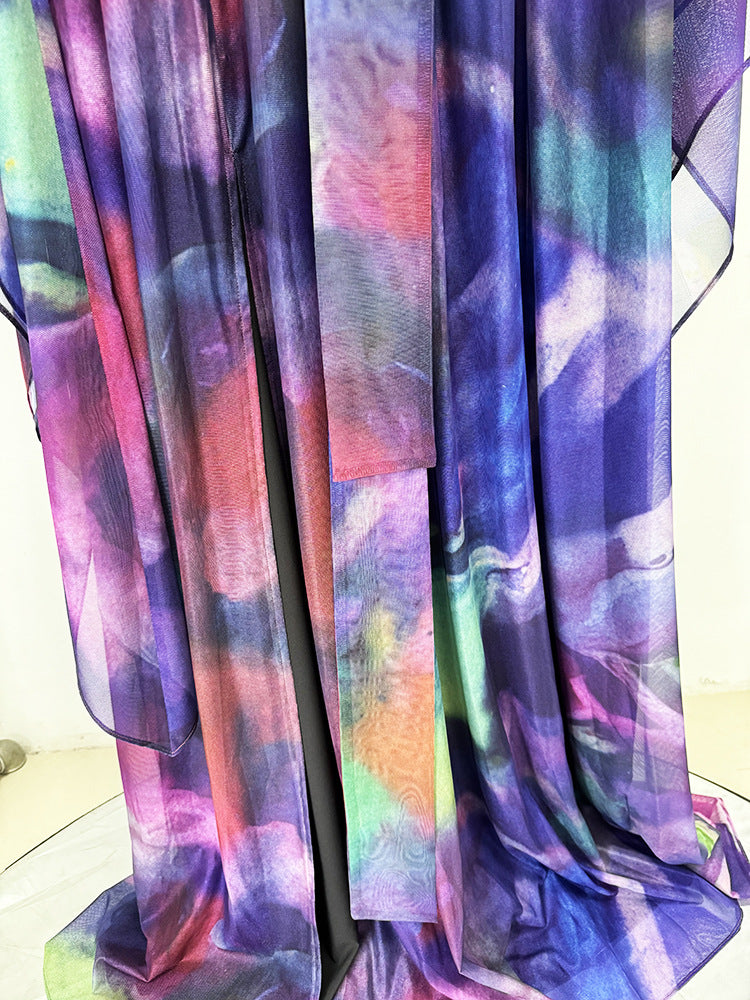 Spring Summer Star Bay Sleeve Colorful Printed Maxi Dress Holiday Maxi Dress
