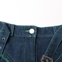 Blue Denim Stitching Mesh Skirt for Women - High Waist Slimming Elegant Design