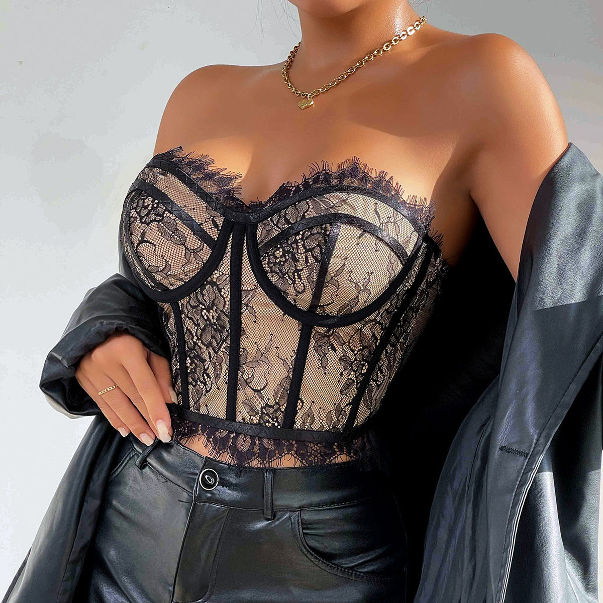 Summer Steel Ring Boning Corset Slim Waist Lace Tube Top - Modestly Vogue
