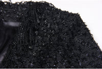 Black Silk Tweed Fringe Pocket Fastener Decoration Cardigan Women Coat Top