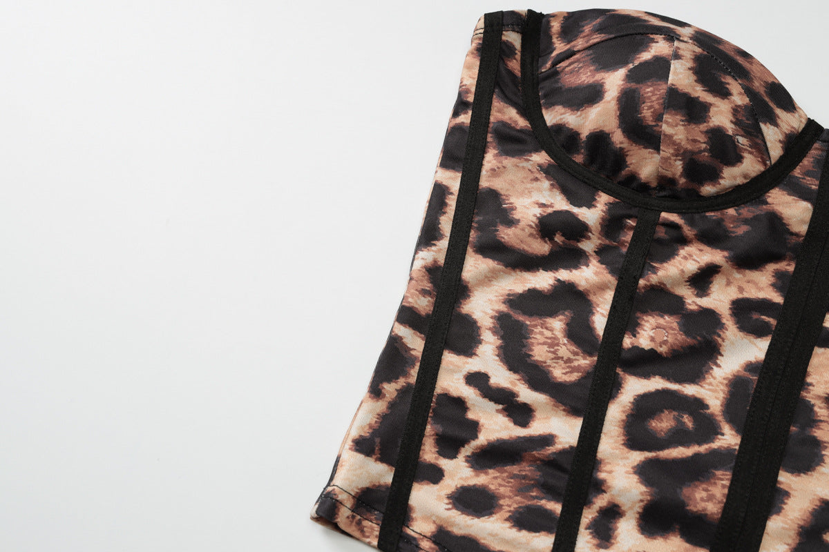 Leopard Print Women Clothing Summer Vest Outdoor Wear Niche Super Short Top