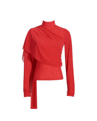 Deep Elegant T-Shirt for Women - Autumn Stand Collar Long Sleeve Mesh Slim Top