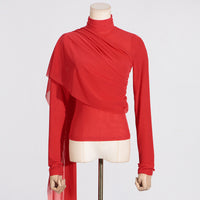 Deep Elegant T-Shirt for Women - Autumn Stand Collar Long Sleeve Mesh Slim Top