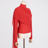 Deep Elegant T-Shirt for Women - Autumn Stand Collar Long Sleeve Mesh Slim Top