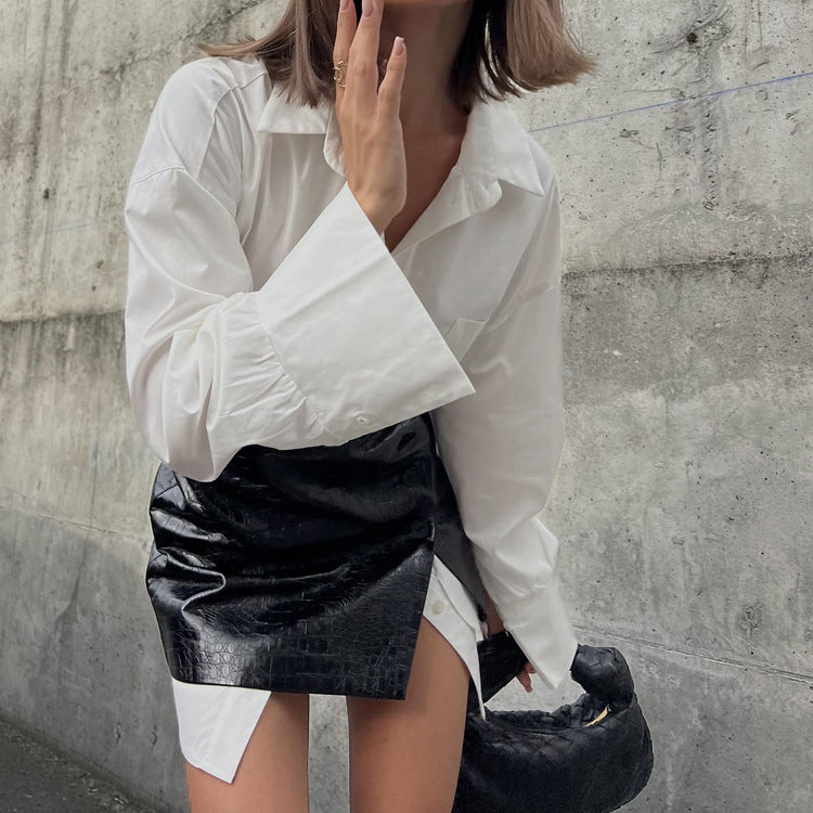 Spring Chic: Loose White Shirt + Waist Seal Skirt Set for Women - Modestly Vogue