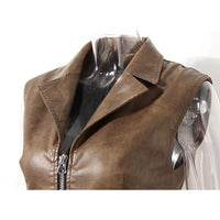 Earthtone Design Two Piece Coat Spring Cloak Stitching Faux Leather Handsome Waist Tight Jacket Top Women