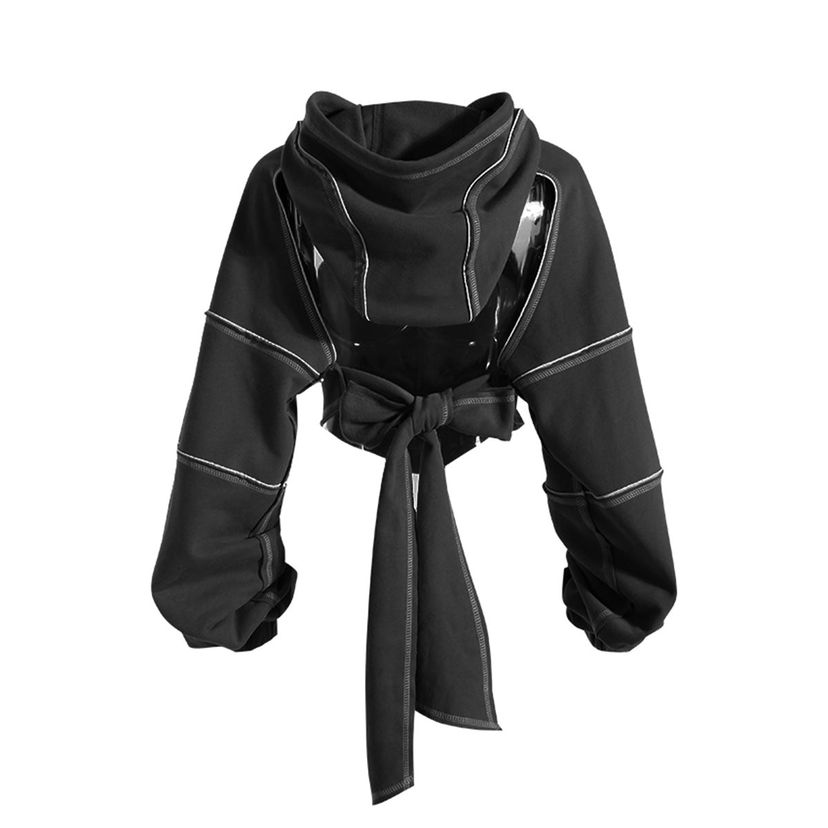 Neutral Cropped Hoodie Women Spring Bandage Dress Blouse Waistcoat Hiphop Long Sleeve Top - Modestly Vogue