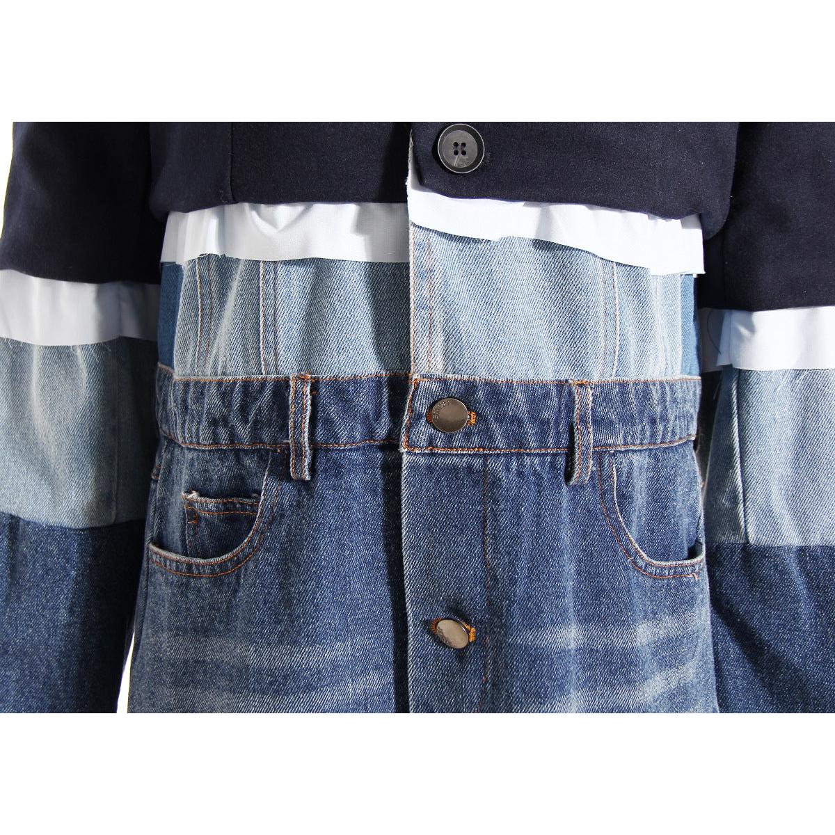 Blue Niche Design Denim Trench Coat for Women Autumn Winter Contrast Color Splicing Coat Women Mid Length Petite Coats Tide