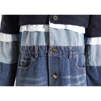 Blue Niche Design Denim Trench Coat for Women Autumn Winter Contrast Color Splicing Coat Women Mid Length Petite Coats Tide