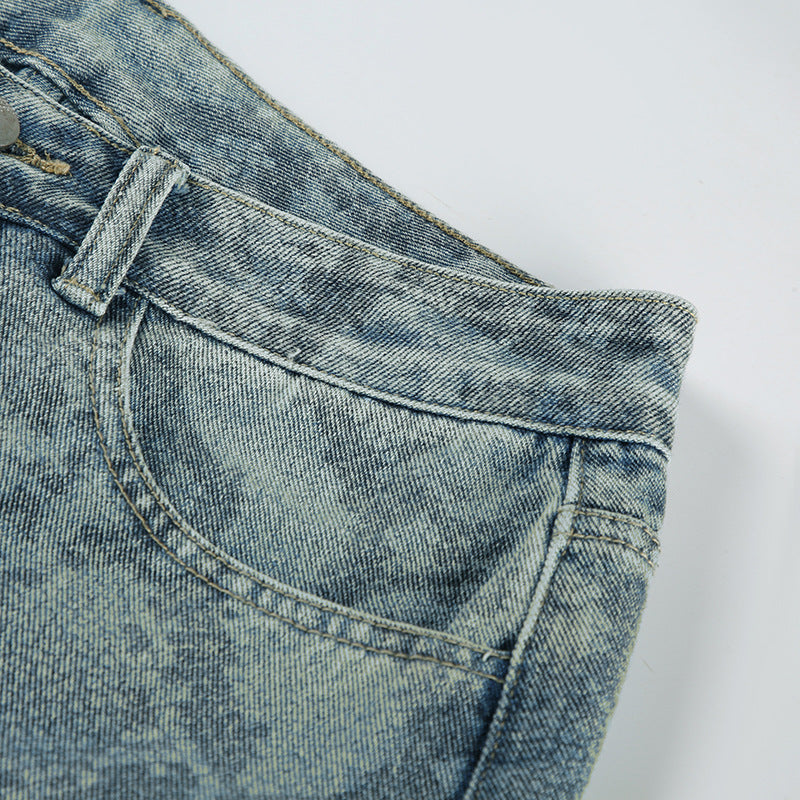 Earthtone Casual Street Snake Print Jeans Women Autumn High Waist Slimming Washed Drooping Straight Pants