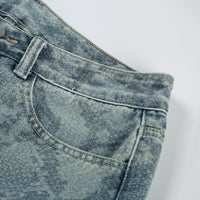 Earthtone Casual Street Snake Print Jeans Women Autumn High Waist Slimming Washed Drooping Straight Pants