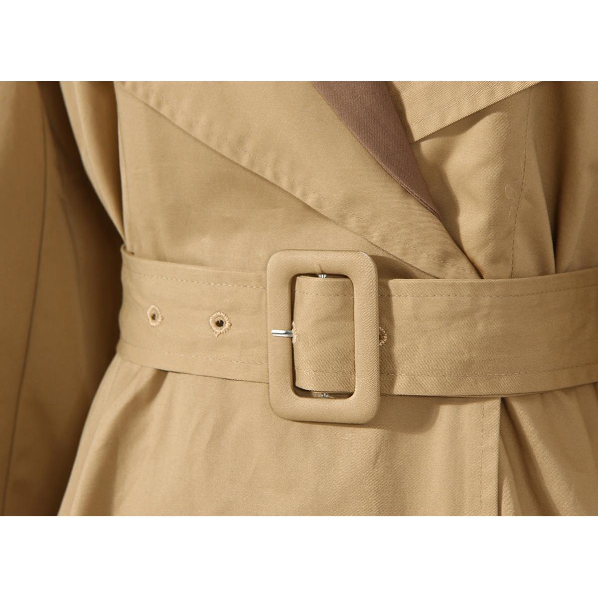 Neutral Color Knot Collar Trench Coat Women Mid Length Knee Autumn Design Waist Trimming Coat