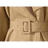 Neutral Color Knot Collar Trench Coat Women Mid Length Knee Autumn Design Waist Trimming Coat