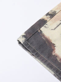 Neutral Blooming Ink Painting Patchwork Trousers for Women - High Waist Autumn Casual Jeans