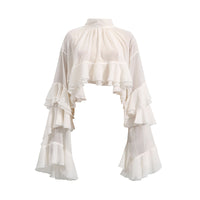 Elegant Mesh Long Sleeve Top – Wooden Ear Detail for Women - Modestly Vogue