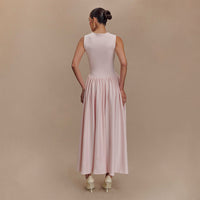 Spring French Pink Strap Dress - Elegant Large Swing Dress | Square Collar - Modestly Vogue