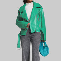 Autumn Winter Leather Coat Women Punk Short Belt Collared Locomotive Jacket Top - Modestly Vogue