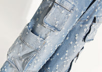Blue Niche Design Jeans High Waist Loose Hole Trousers