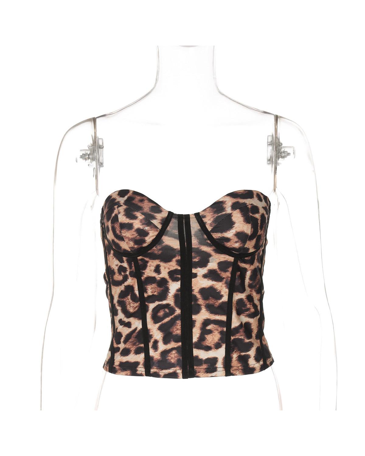 Leopard Print Women Clothing Summer Vest Outdoor Wear Niche Super Short Top