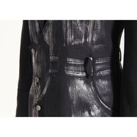 Black Niche Design Trench Coat Women Handmade Metal Silver Brush Color Rock Artist Super Long Blazer - Modestly Vogue