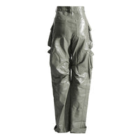 Earthtone Unique Design Faux Leather Trousers - High Waist Straight Leg Pants for Women
