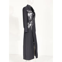 Black Niche Design Trench Coat Women Handmade Metal Silver Brush Color Rock Artist Super Long Blazer - Modestly Vogue
