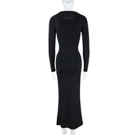 Fall Women Clothing round Neck Long Sleeve Slim Fit Lace up Sheath Solid Color Temperamental Minority Maxi Dress
