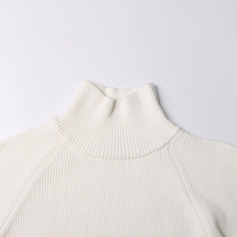 Neutral Elegant Half Turtleneck Sweater - Asymmetric Slim Fit for Women