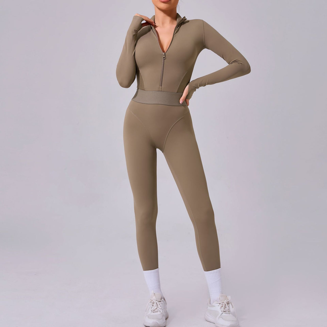 Mesh Stitching on Both Sides Yoga Jumpsuit Tight Elastic Waist Finger Hole Stitching Sports Fitness One Piece - Modestly Vogue