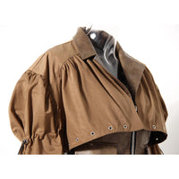 Earthtone Design Two Piece Coat Spring Cloak Stitching Faux Leather Handsome Waist Tight Jacket Top Women