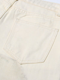 Neutral Blooming Ink Painting Patchwork Trousers for Women - High Waist Autumn Casual Jeans