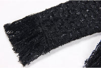 Black Silk Tweed Fringe Pocket Fastener Decoration Cardigan Women Coat Top