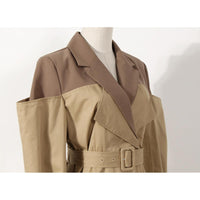 Neutral Color Knot Collar Trench Coat Women Mid Length Knee Autumn Design Waist Trimming Coat