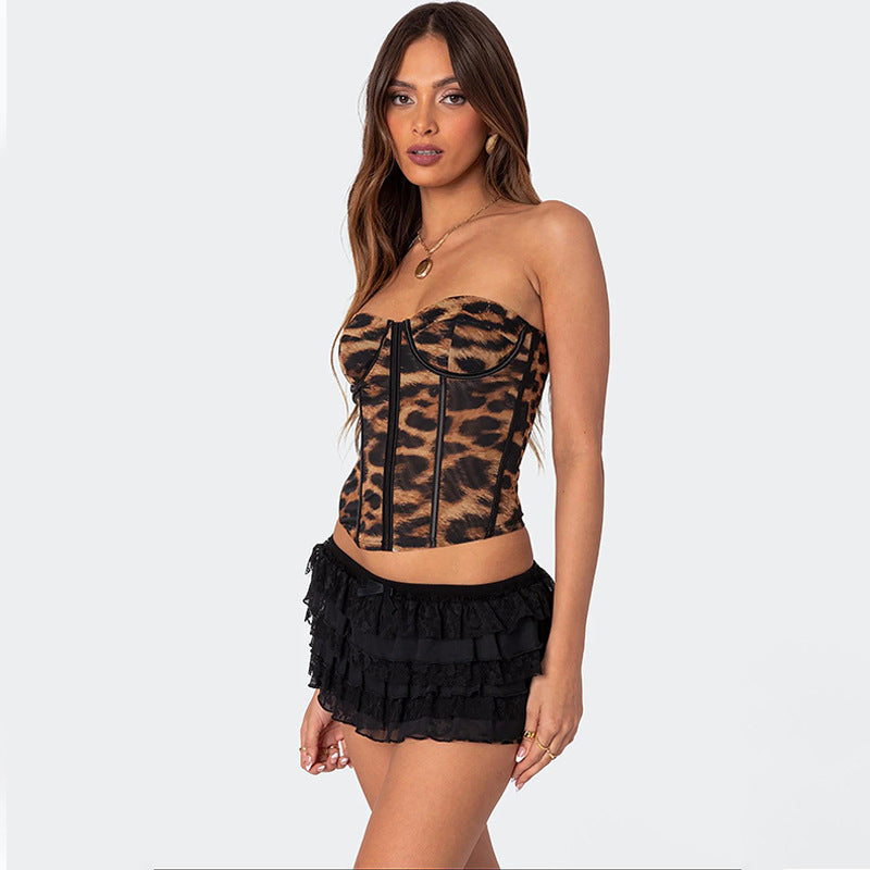 Leopard Print Women Clothing Summer Vest Outdoor Wear Niche Super Short Top