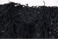 Black Silk Tweed Fringe Pocket Fastener Decoration Cardigan Women Coat Top
