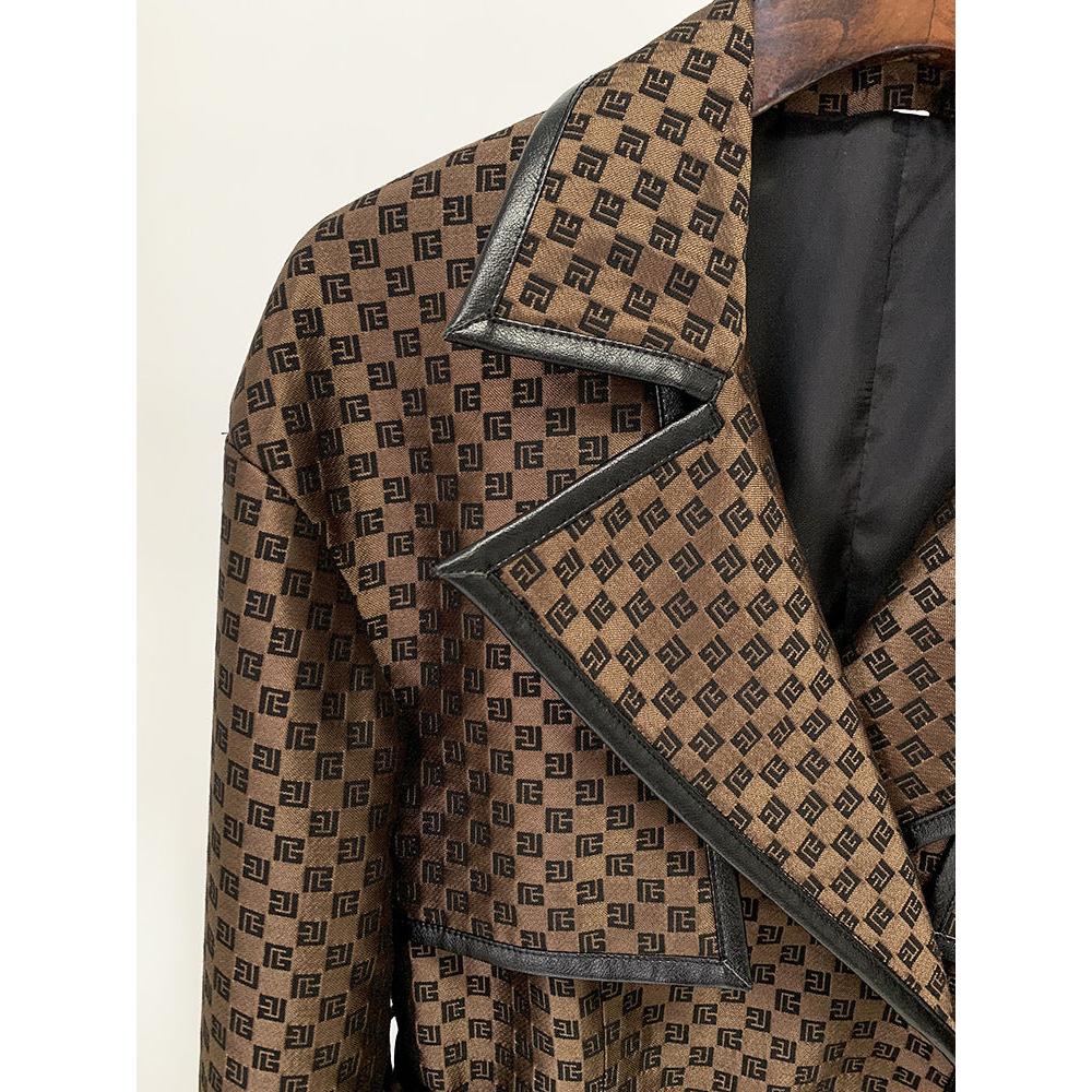 Autumn Winter Star Belt Jacquard Maze Pattern Long Trench Coat