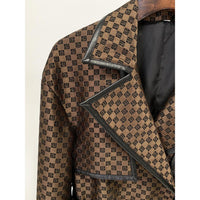 Autumn Winter Star Belt Jacquard Maze Pattern Long Trench Coat