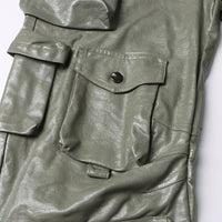 Earthtone Unique Design Faux Leather Trousers - High Waist Straight Leg Pants for Women