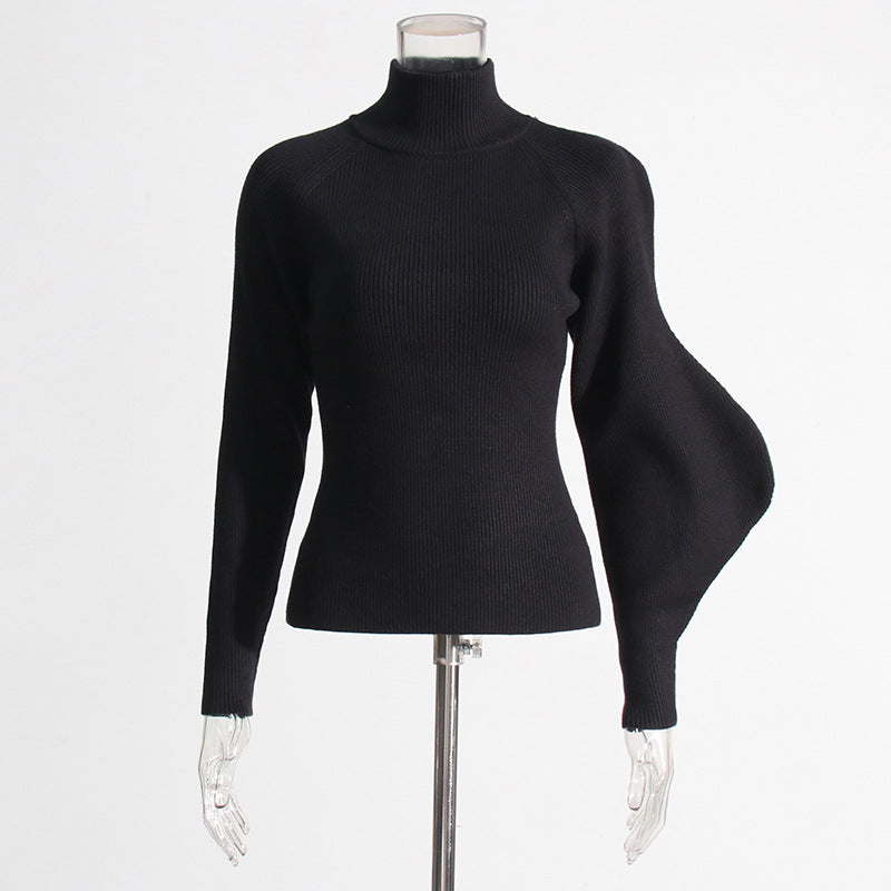 Neutral Elegant Half Turtleneck Sweater - Asymmetric Slim Fit for Women