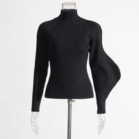 Neutral Elegant Half Turtleneck Sweater - Asymmetric Slim Fit for Women