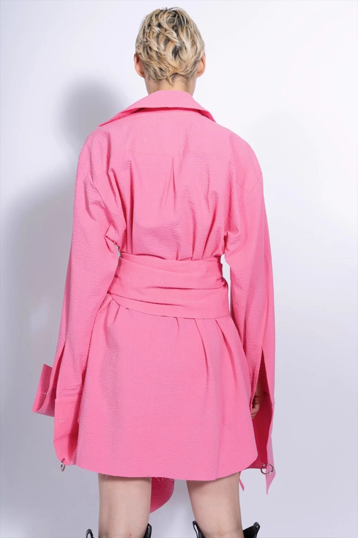 Vacation Long Sleeve Shirt Dress with Lace-Up Waist - Modestly Vogue