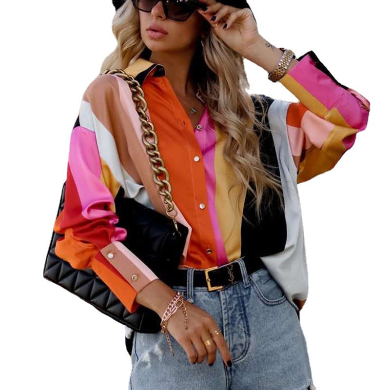 Shirt Loose Spring Autumn Print Single Breasted Cardigan Lantern Long Sleeve Shirt for Women - Modestly Vogue