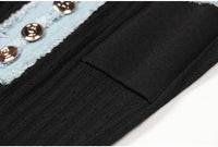 Black Short Sleeve Stitching Denim Simple Elegant Slim Slimming Long Knitted Dress Women