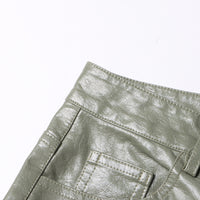 Earthtone Unique Design Faux Leather Trousers - High Waist Straight Leg Pants for Women