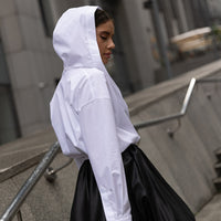 Cotton White Long Sleeve Hooded Shirt – Spring Office Cardigan - Modestly Vogue