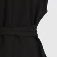 Black Blazer for Women - Simple Spring Autumn Sleeveless Belt Collared Design