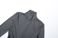 Black Fall Women Clothing Slim Fitting Cool Turtleneck Solid Color Long Sleeve Pleated Jumpsuit