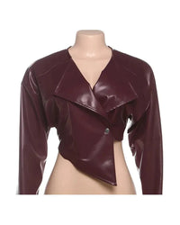 Deep Faux Leather Single Button Crop Jacket for Women - Autumn Trendy