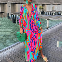 Elegant Retro Print Maxi Dress – Summer Casual V-Neck Fashion for Women - Modestly Vogue